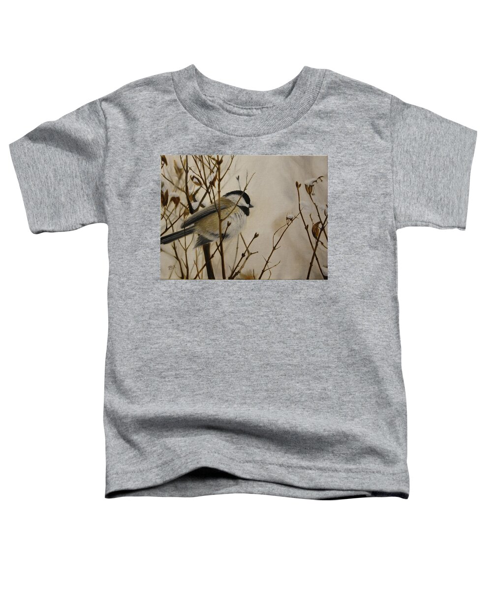 Chickadee Toddler T-Shirt featuring the painting Faithful Winter Friend by Tammy Taylor