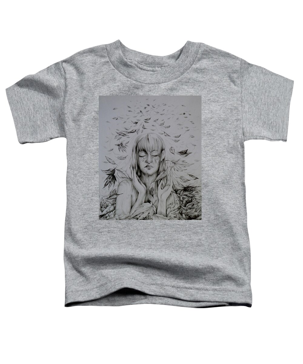 Pen And Ink Toddler T-Shirt featuring the drawing Fall of the Leaves by Anna Duyunova