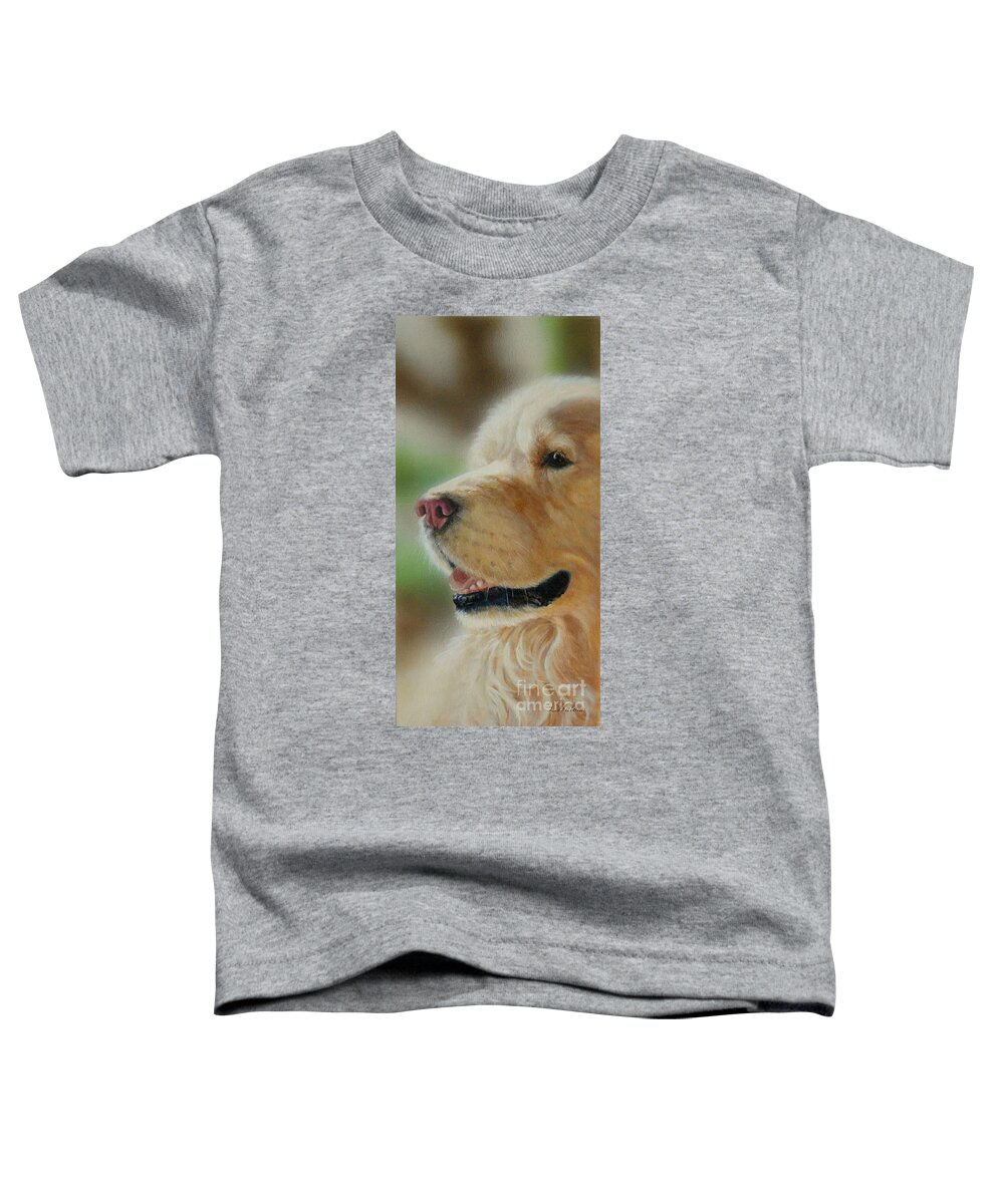 Golden Retriever Toddler T-Shirt featuring the painting Golden Retriever by Greg and Linda Halom