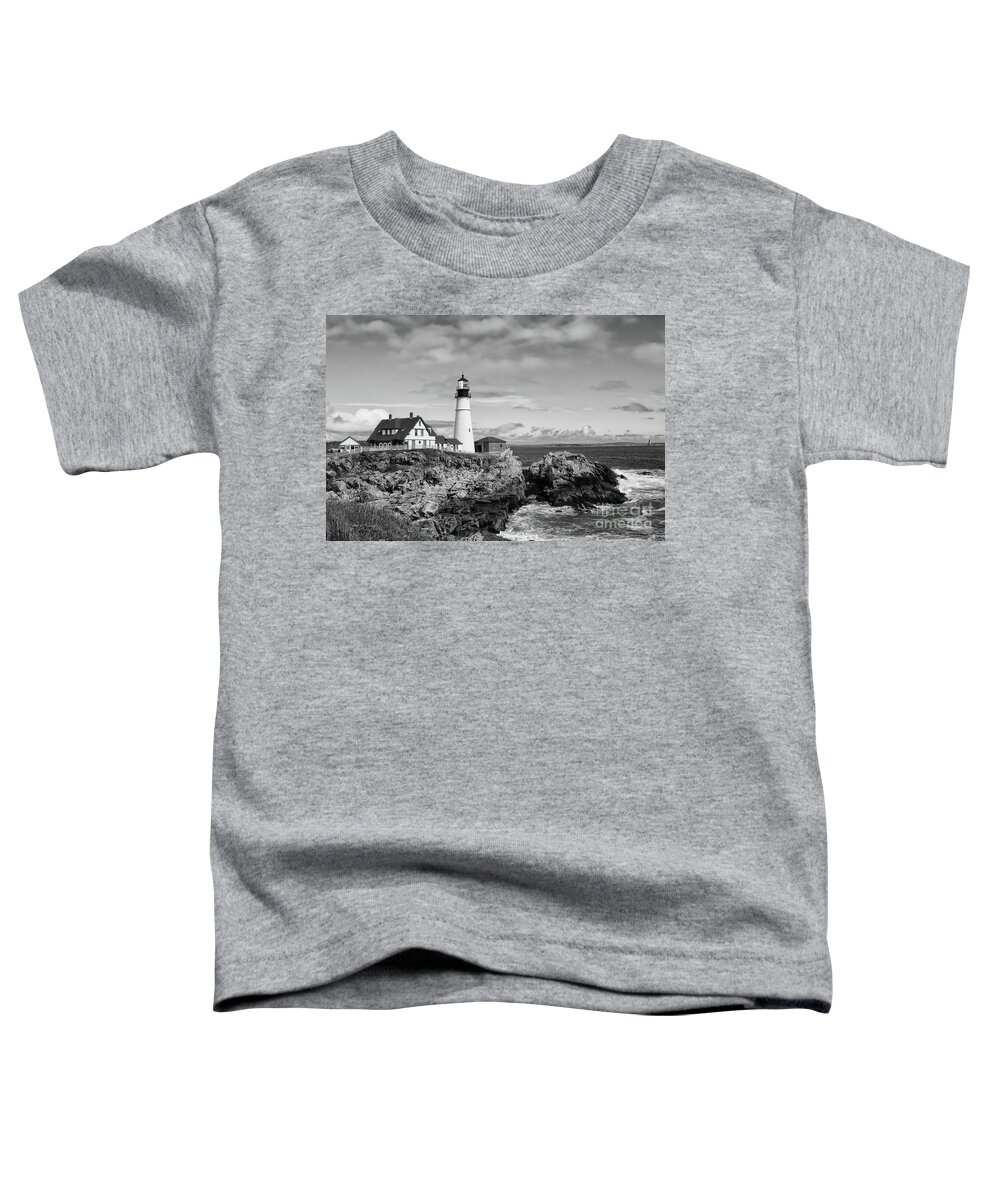 Lighthouse Toddler T-Shirt featuring the photograph Guarding Ship Safety bw by Sue Karski