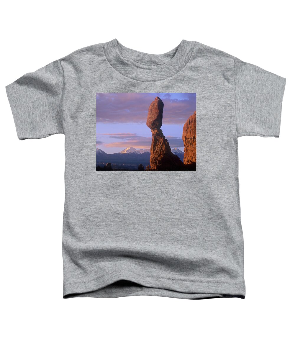 00177096 Toddler T-Shirt featuring the photograph La Sal Mountains And Balanced Rock by Tim Fitzharris