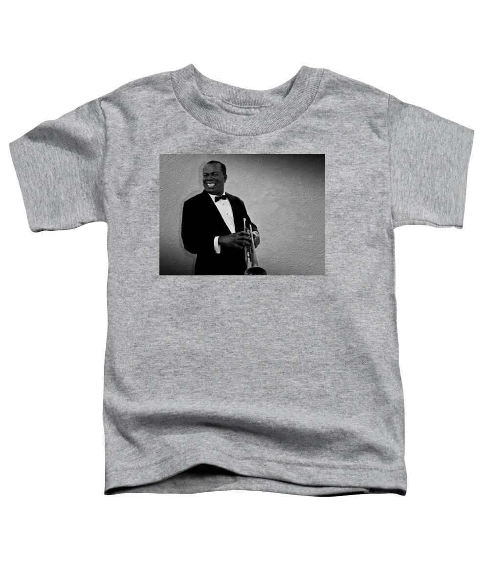 Louis Armstrong Toddler T-Shirt featuring the photograph Louis Armstrong BW by David Dehner