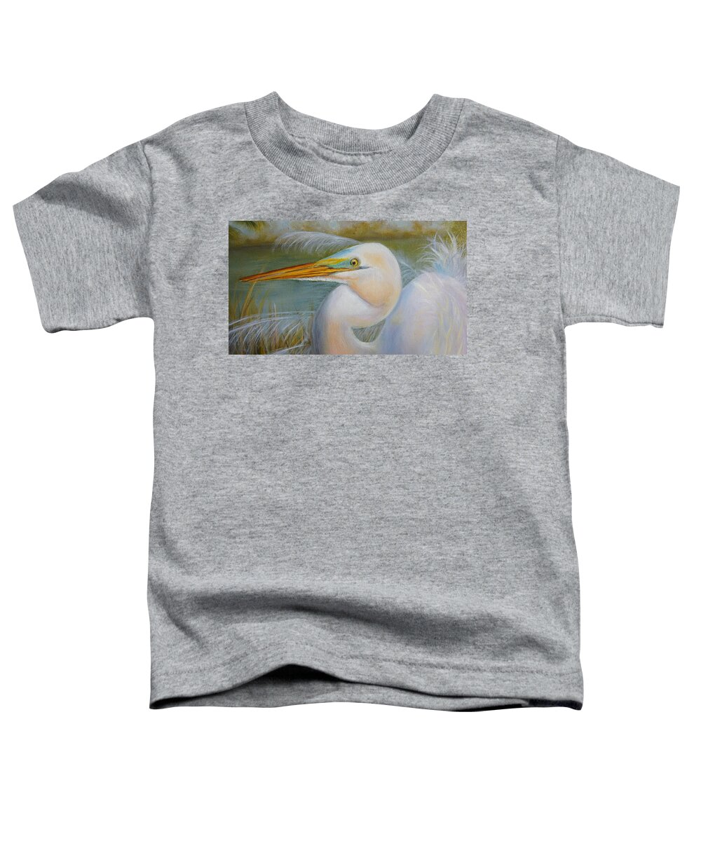 Egret Toddler T-Shirt featuring the painting Marsh Master by Marlyn Boyd
