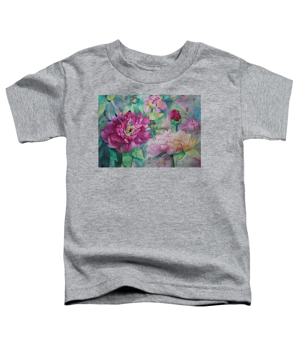 Peony Toddler T-Shirt featuring the painting Queen of the Garden by Ruth Kamenev