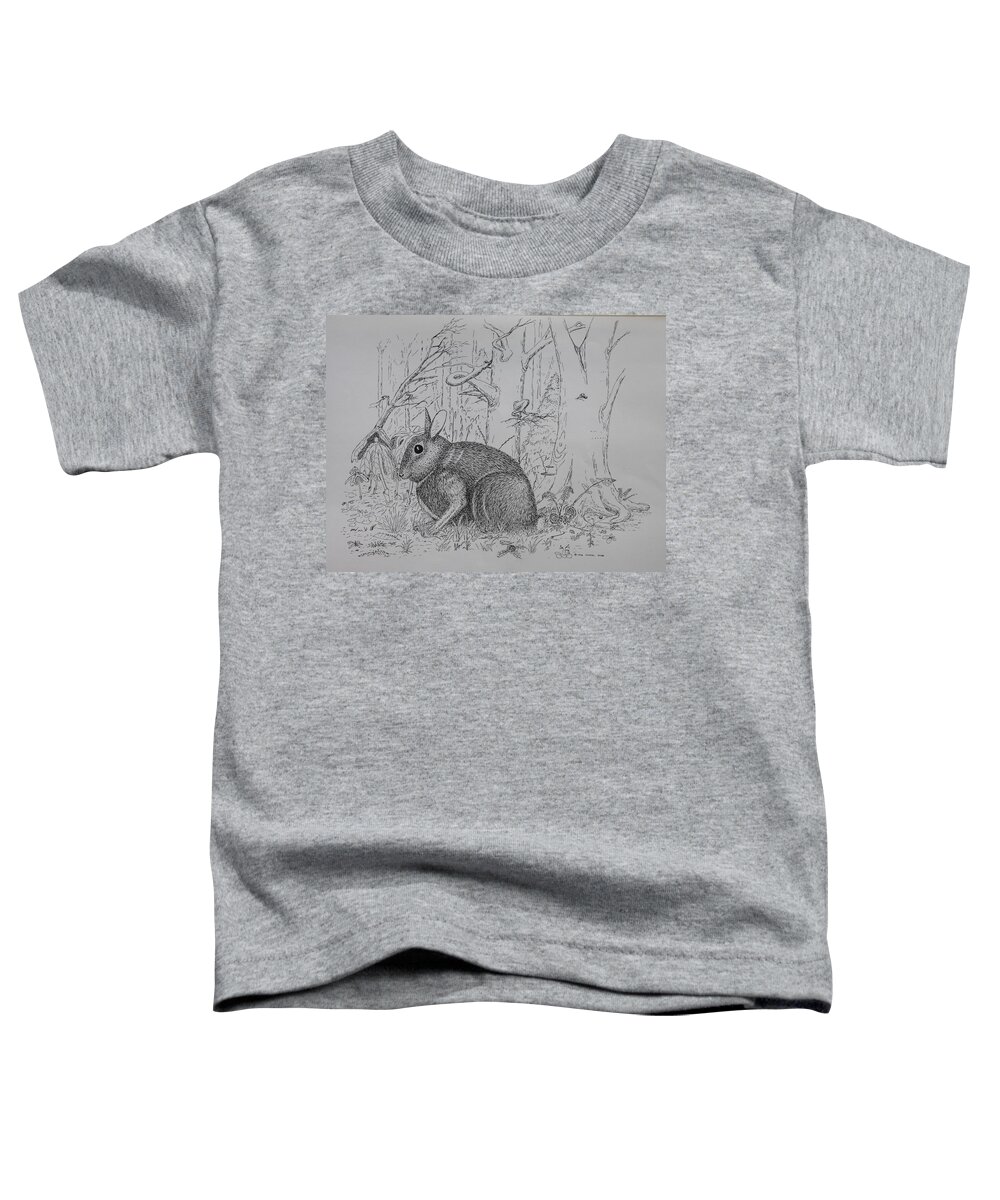 Nature Toddler T-Shirt featuring the drawing Rabbit In Woodland by Daniel Reed