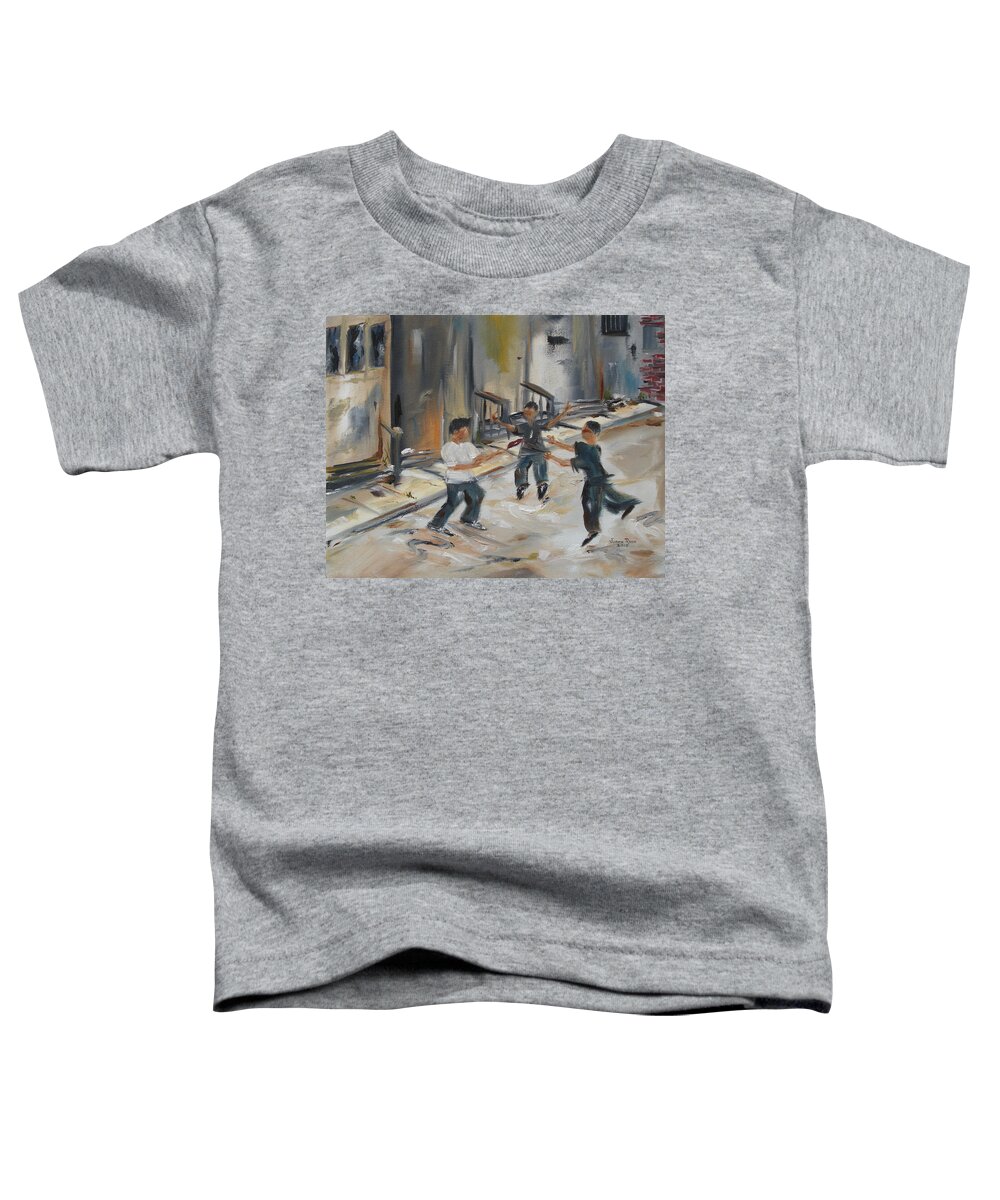 Boys Toddler T-Shirt featuring the painting Red Brick Ballet by Judith Rhue