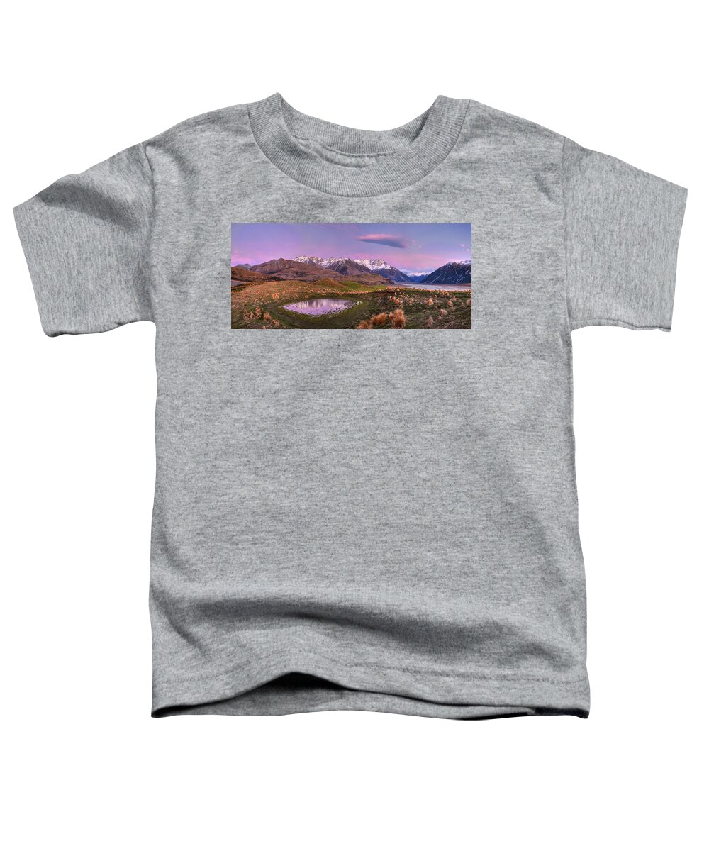 00486210 Toddler T-Shirt featuring the photograph Sheep And Pond In Predawn Alpenglow by Colin Monteath
