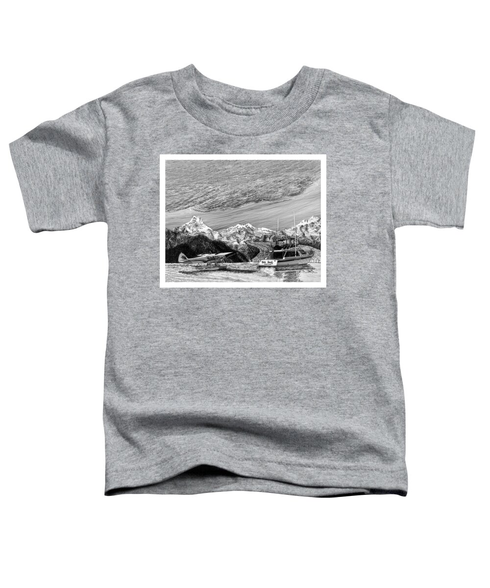 Yacht Portraits Toddler T-Shirt featuring the drawing Super Cub on floats by Jack Pumphrey