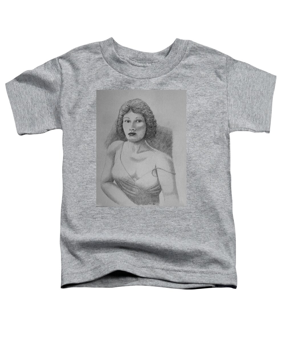 Portrait Toddler T-Shirt featuring the drawing Woman With Strap Off Shoulder by Daniel Reed