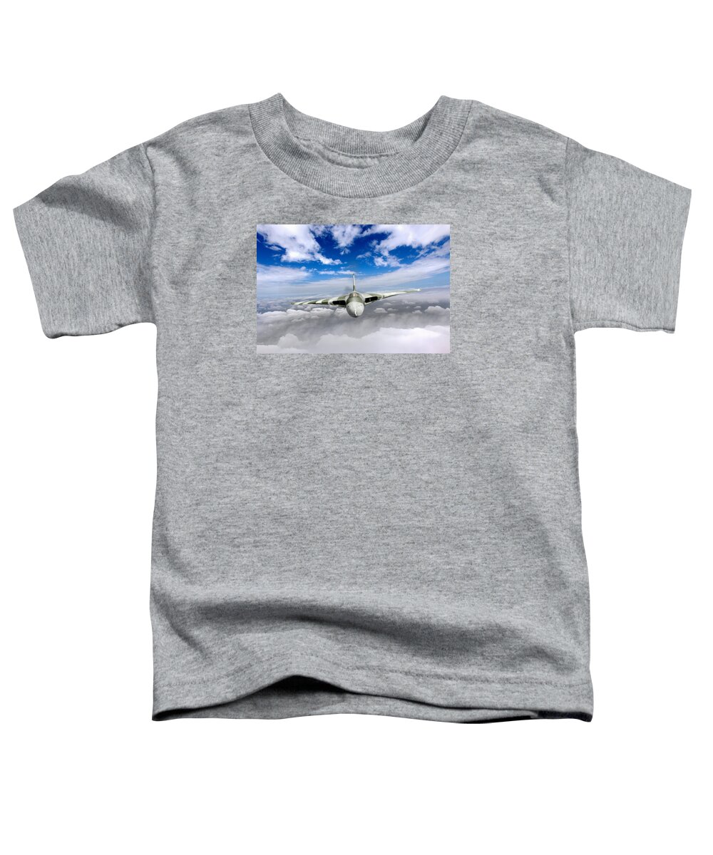 Avro Vulcan Toddler T-Shirt featuring the digital art Avro Vulcan head on above clouds #1 by Gary Eason