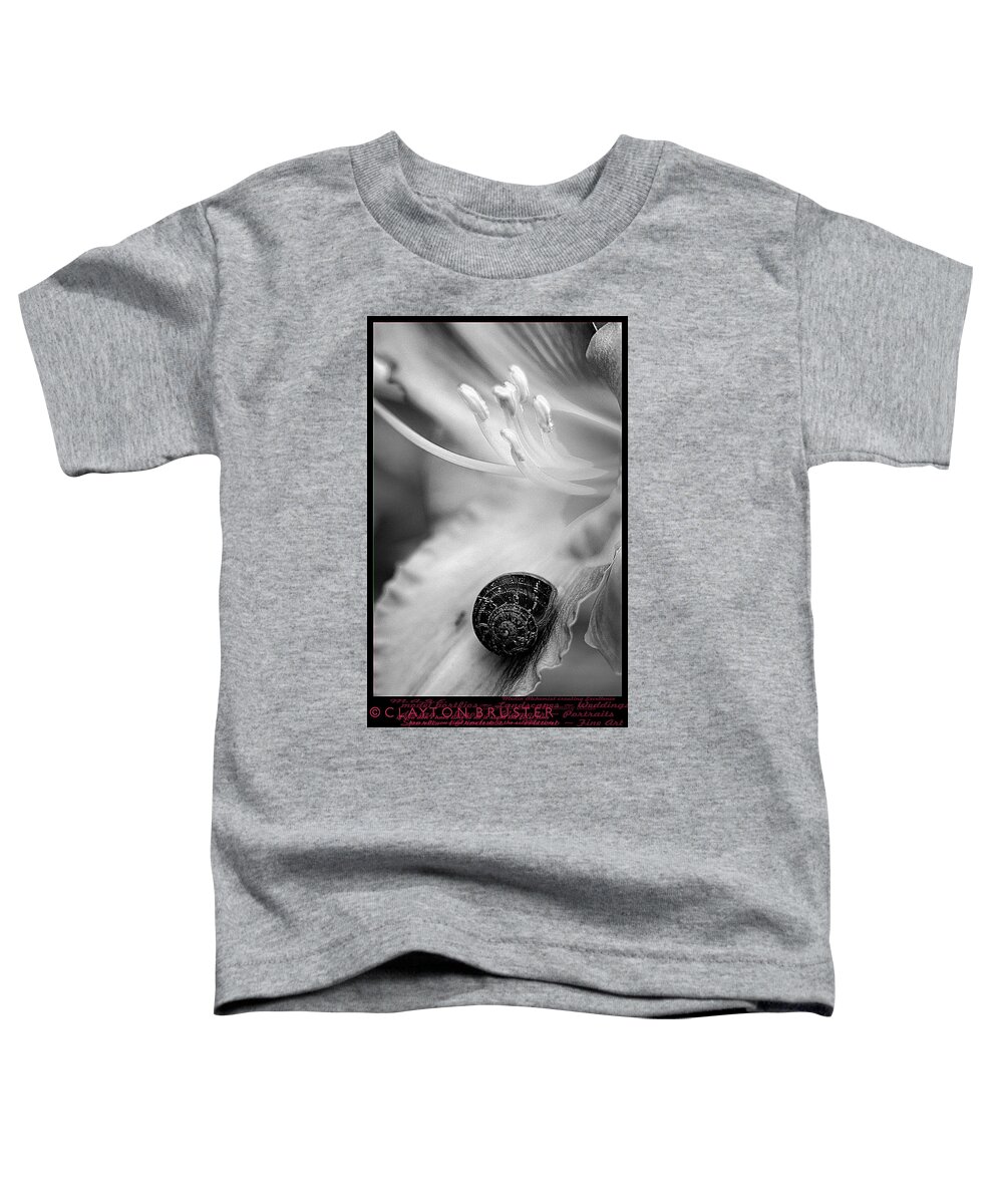 Clay Toddler T-Shirt featuring the photograph B and White Floral with Snail #1 by Clayton Bruster