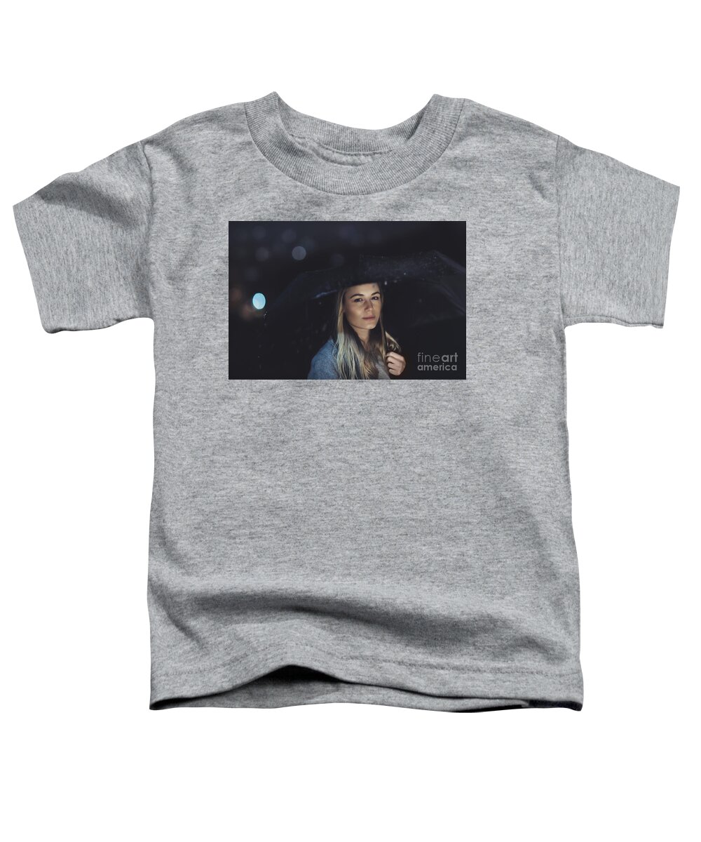 Adult Toddler T-Shirt featuring the photograph Beautiful woman at rainy night #1 by Anna Om