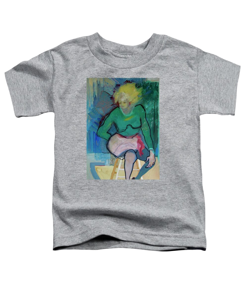 Blonde Toddler T-Shirt featuring the painting Blonde in Green Shirt #1 by Carole Johnson
