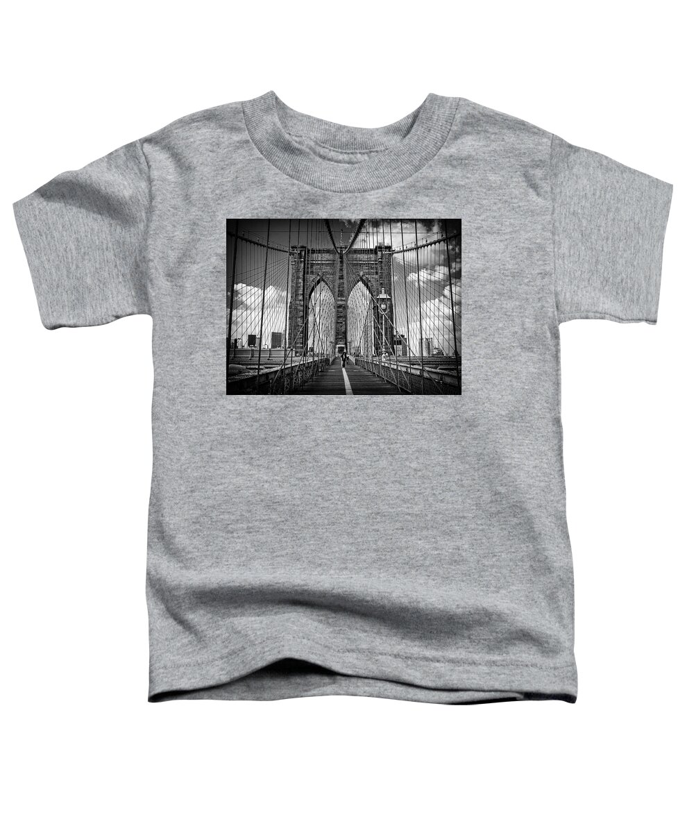 Black And White Toddler T-Shirt featuring the photograph Brooklyn Bridge #1 by Frank Winters