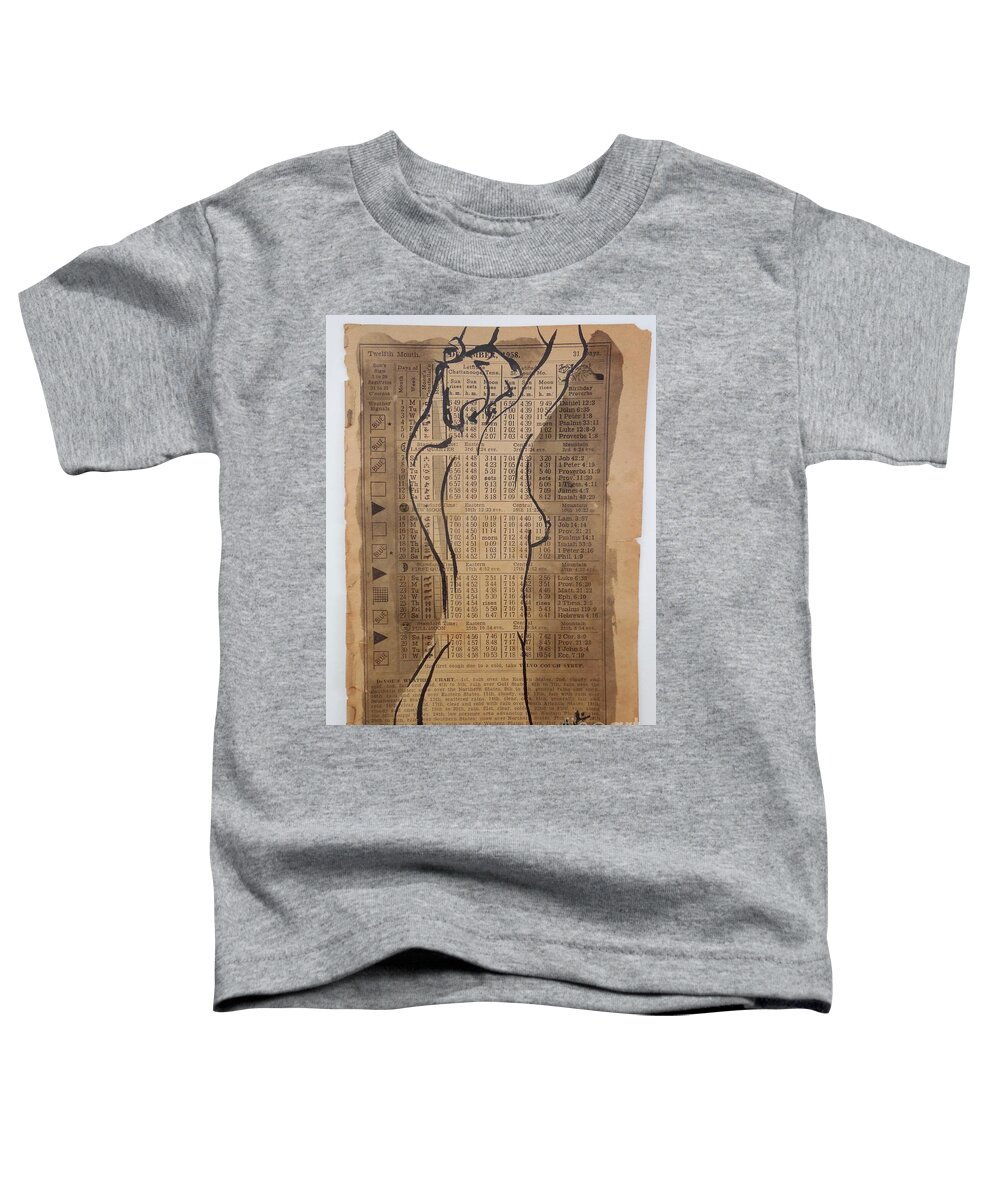 Sumi Ink Toddler T-Shirt featuring the drawing Dec 1958 #1 by M Bellavia