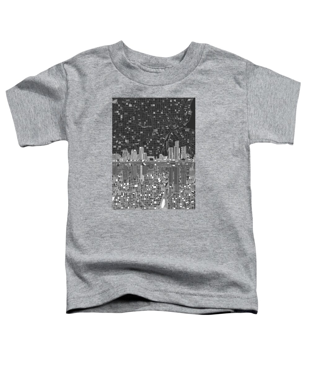 Detroit Toddler T-Shirt featuring the painting Detroit Skyline Map 5 by Bekim M