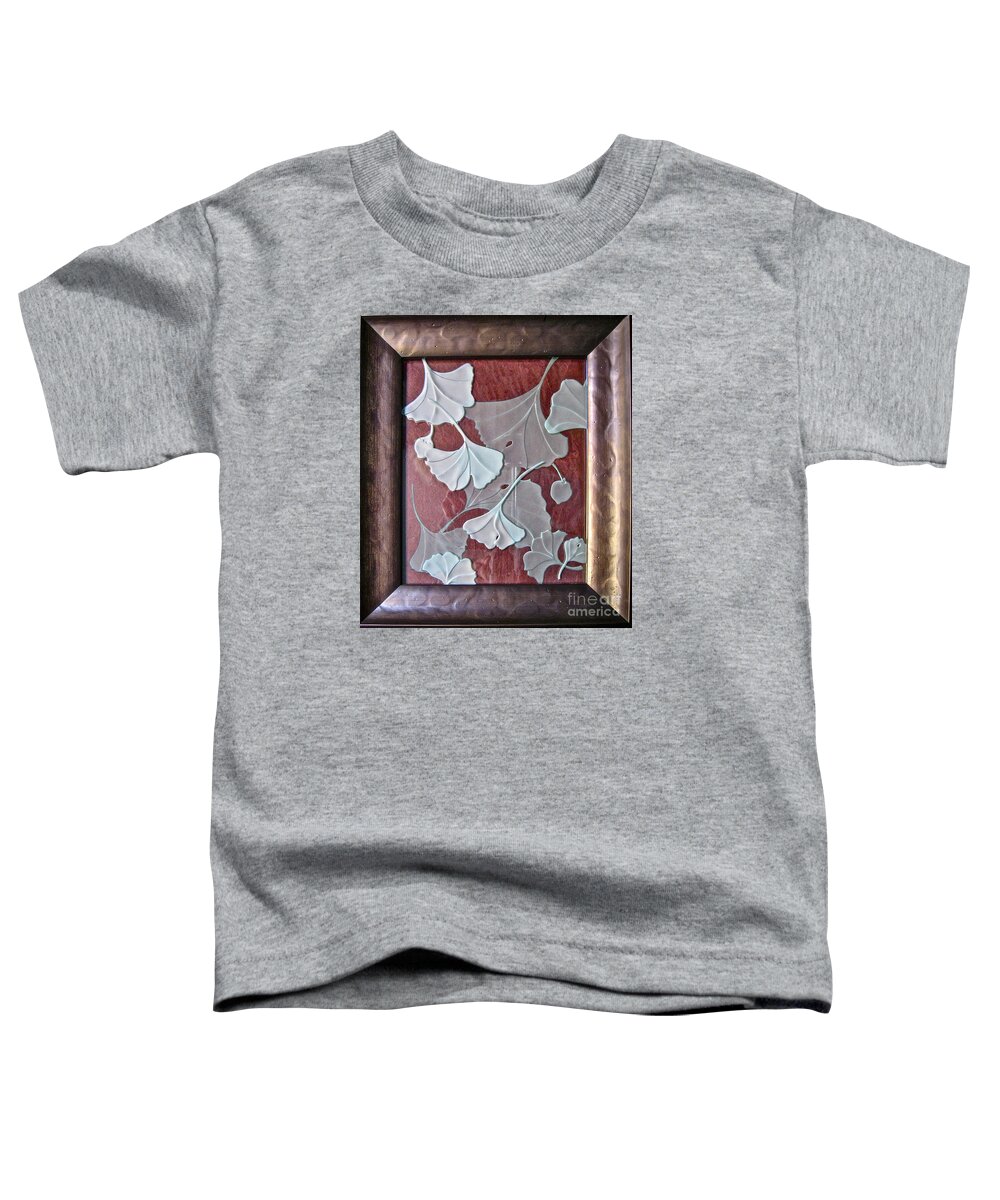 Red Toddler T-Shirt featuring the glass art Ginko Leaves on Red #2 by Alone Larsen