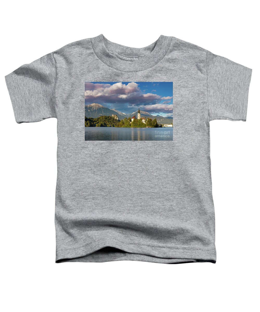 Lake Bled Toddler T-Shirt featuring the photograph Lake Bled Evening #2 by Brian Jannsen