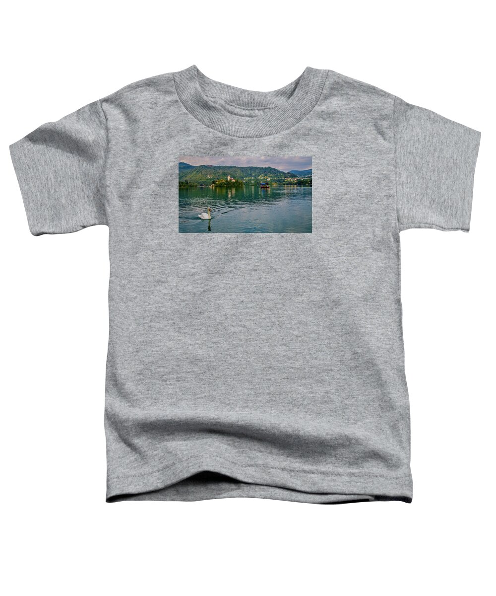 Lake Bled Toddler T-Shirt featuring the painting Lake Bled, Slovenia #1 by Lev Kaytsner