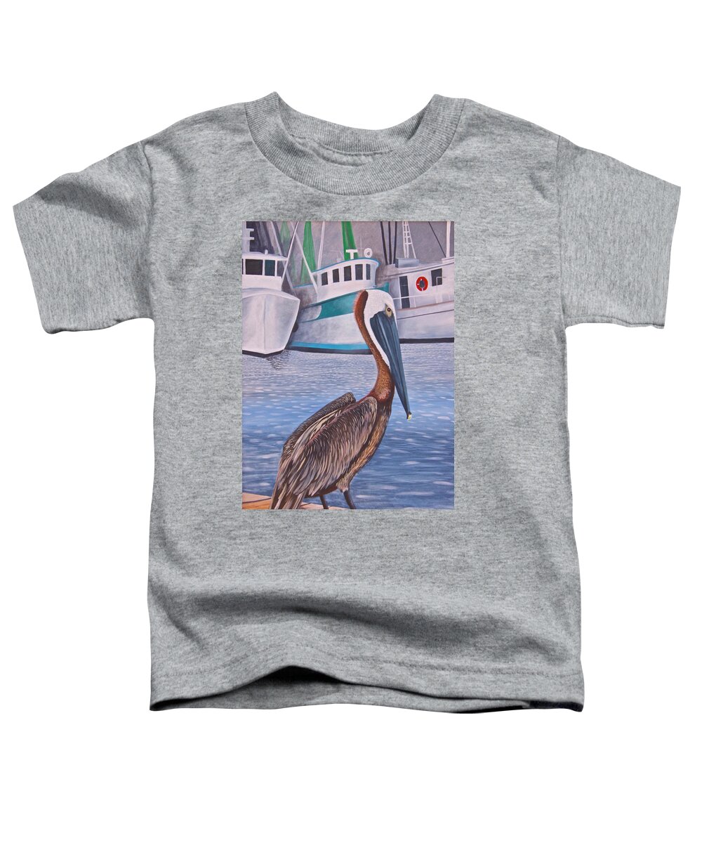 Peliquin Toddler T-Shirt featuring the painting Pride Of Shem Creek #1 by Virginia Bond