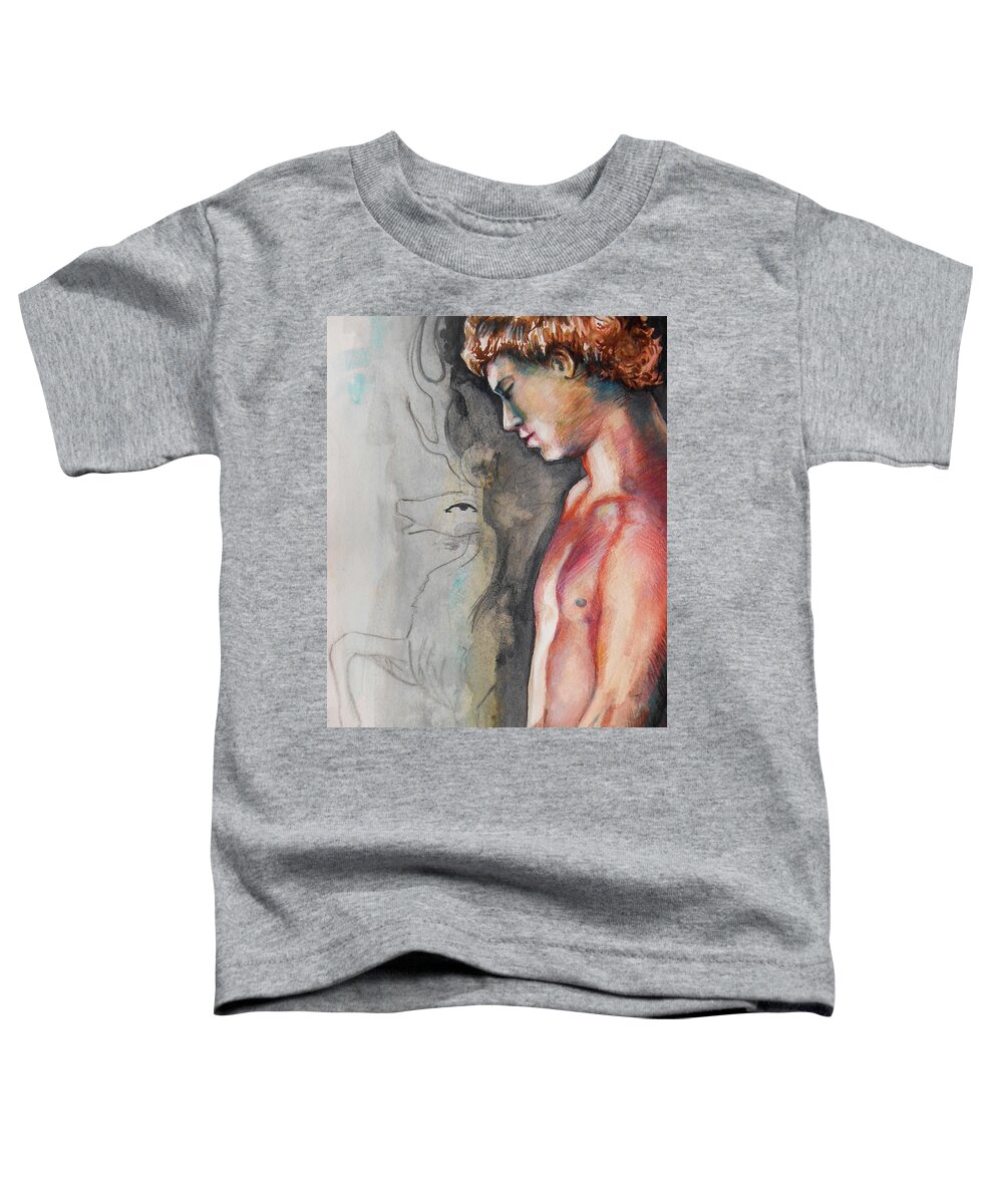Male Figure Toddler T-Shirt featuring the painting Stag Antlers Version by Rene Capone