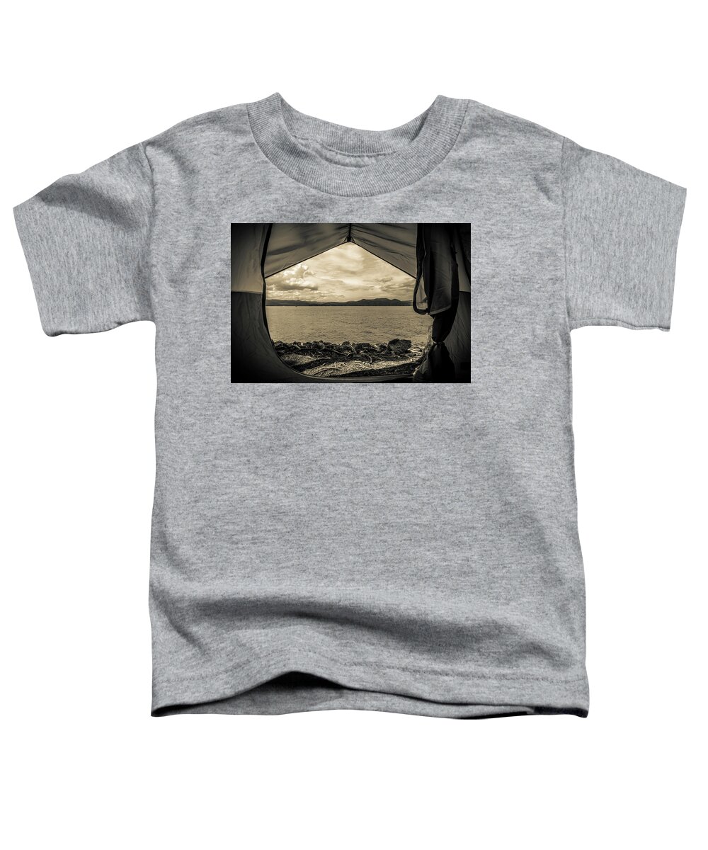 View Toddler T-Shirt featuring the photograph View From Tent At Lake Jocassee Camping Site #1 by Alex Grichenko