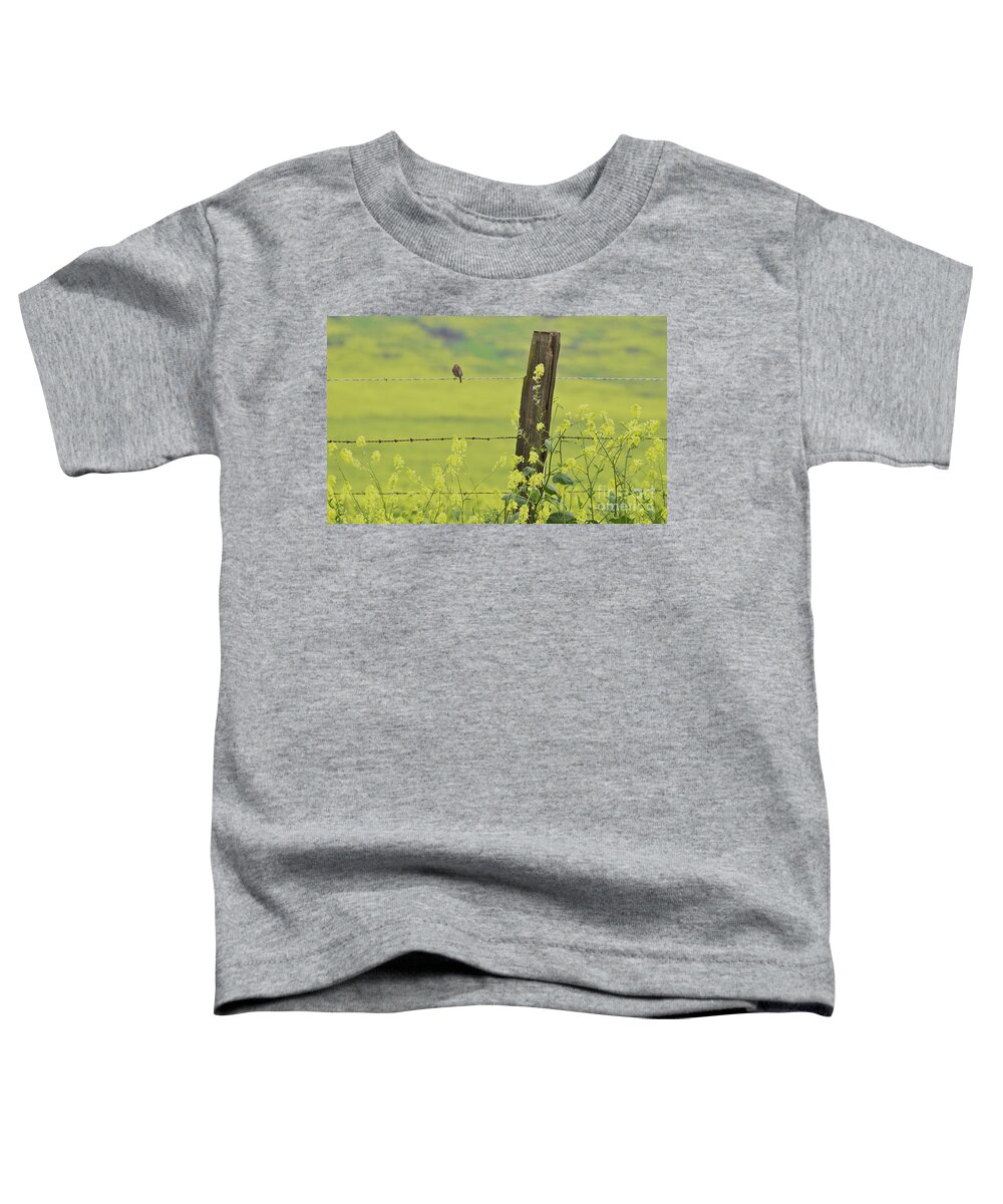 Fence Post Toddler T-Shirt featuring the photograph Warbler in the Meadow by Debby Pueschel