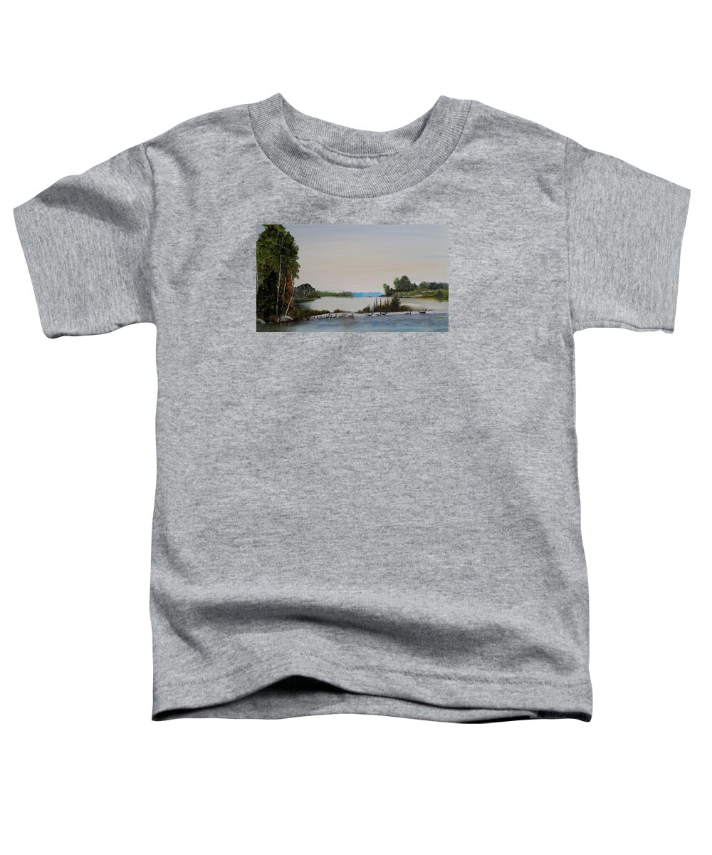 Geese Toddler T-Shirt featuring the painting 19 Geese by Marilyn McNish