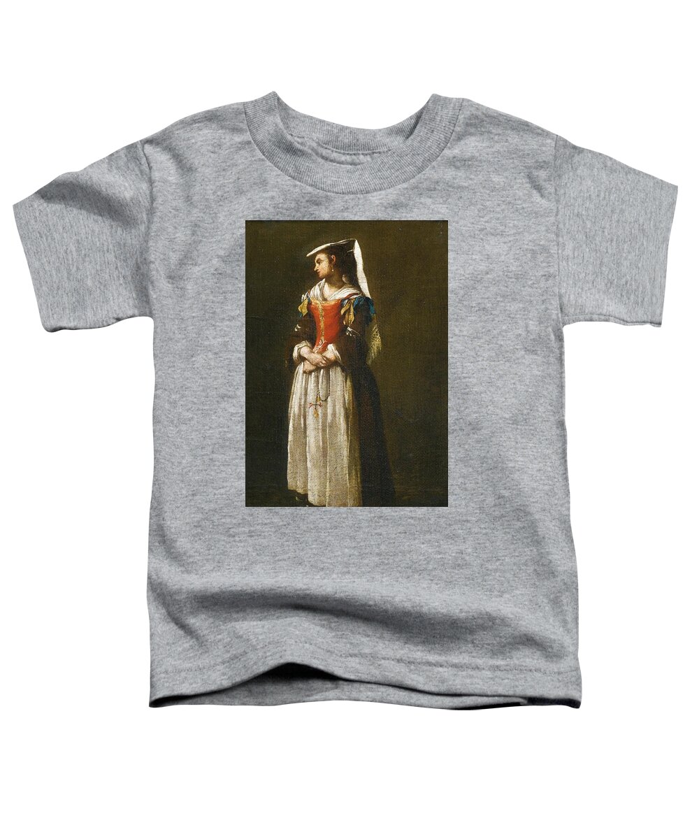 A Young Woman Dressed In Neapolitan Fashion' By Jean Barbault Toddler T-Shirt featuring the painting A Young Woman Dressed in Neapolitan Fashion by MotionAge Designs