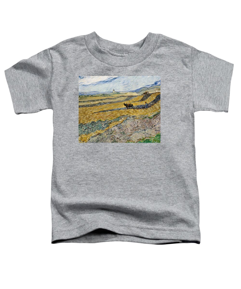 Vincent Van Gogh Toddler T-Shirt featuring the painting Enclosed Field With Ploughman #2 by Vincent Van Gogh