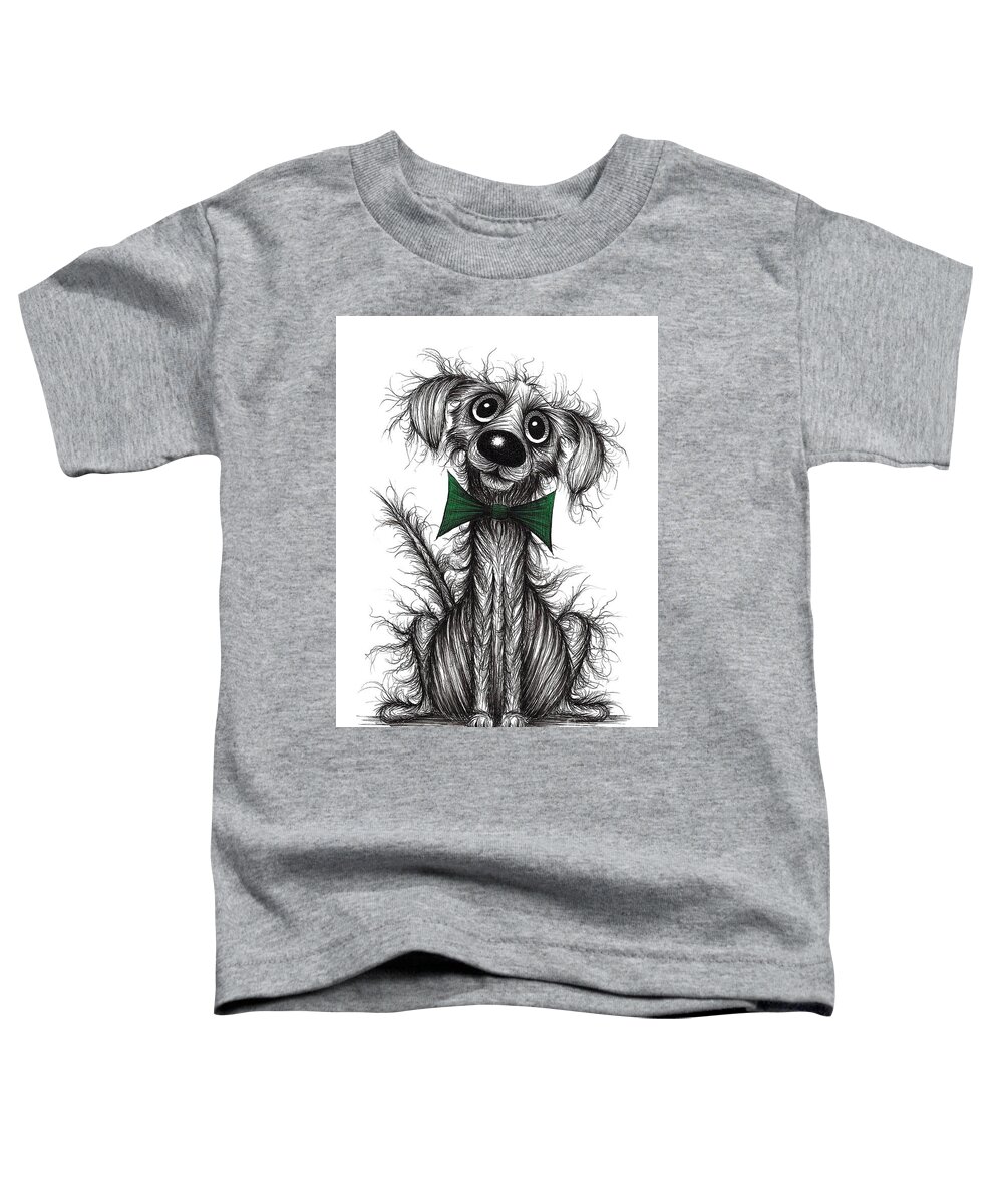 Dogs In Bows Toddler T-Shirt featuring the drawing Fuzzy dog #2 by Keith Mills