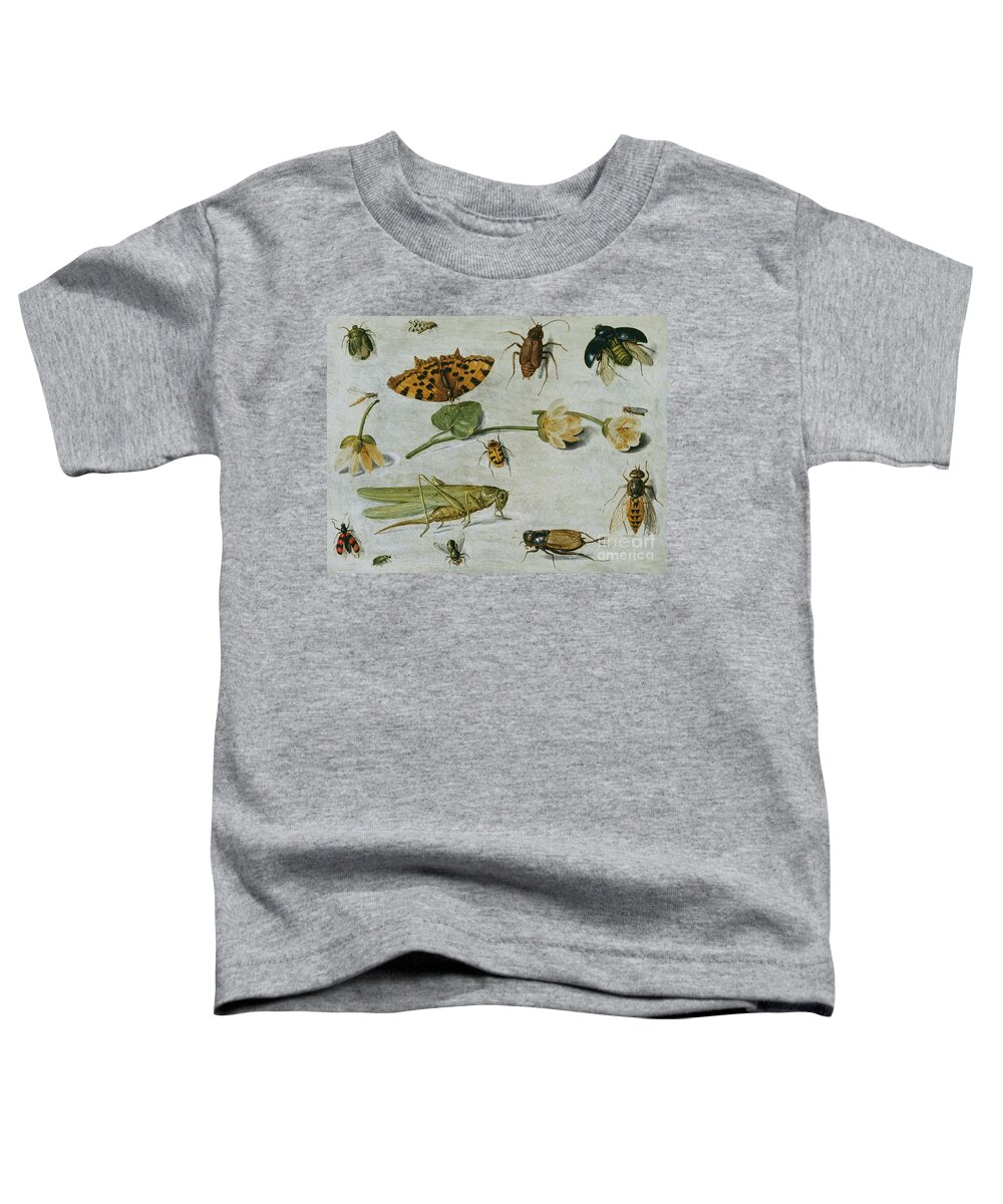 Grasshopper Toddler T-Shirt featuring the painting Insects by Jan Van Kessel