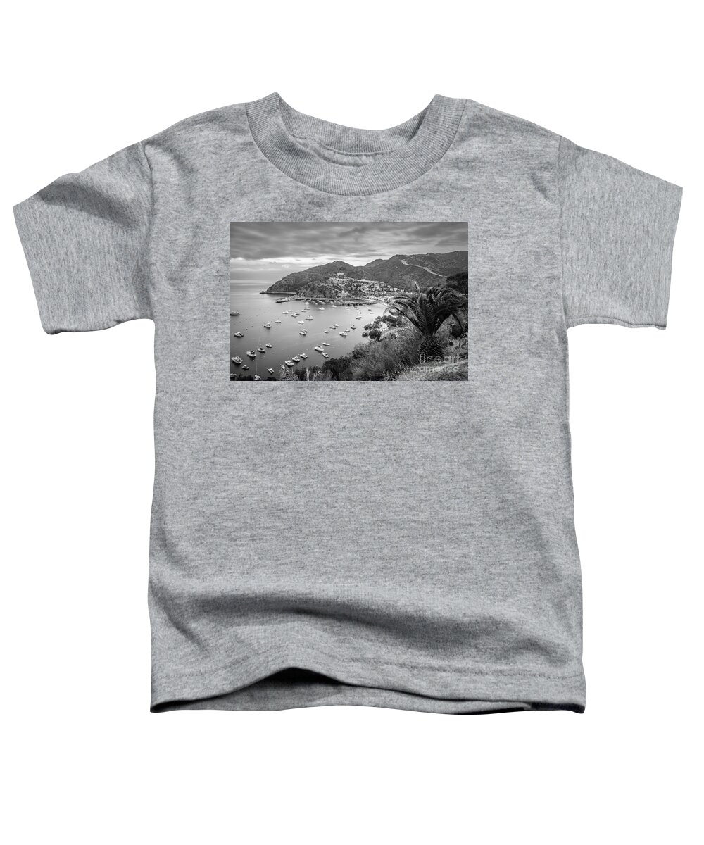 America Toddler T-Shirt featuring the photograph Catalina Island Avalon Bay Black and White Picture #4 by Paul Velgos