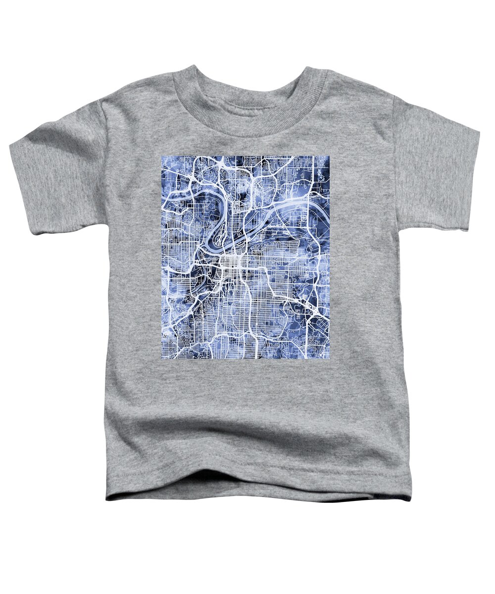 Kansas City Toddler T-Shirt featuring the digital art Kansas City Missouri City Map #4 by Michael Tompsett