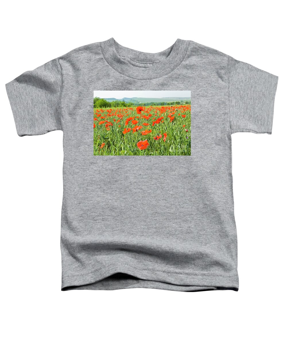 Red Toddler T-Shirt featuring the photograph Meadow with red poppies #5 by Irina Afonskaya