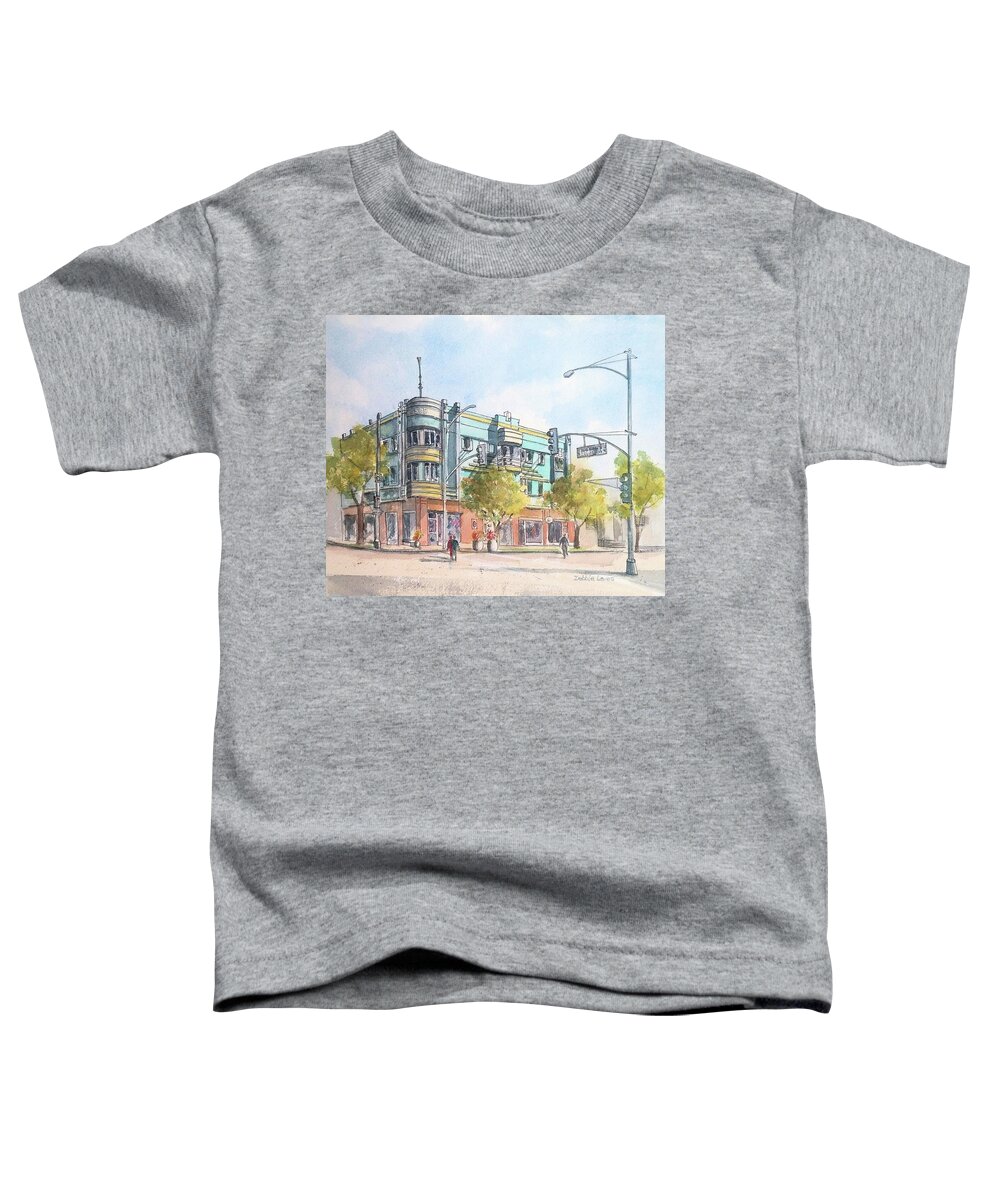 Watercolor Building Portrait Toddler T-Shirt featuring the painting 505 E Broadway by Debbie Lewis
