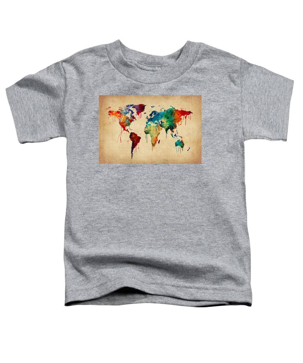 World Map Toddler T-Shirt featuring the digital art Watercolor Map of the World Map #6 by Michael Tompsett