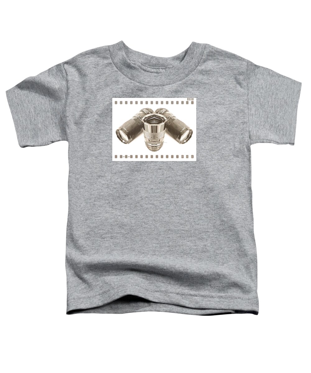 Camera Toddler T-Shirt featuring the photograph A Balance of Camera Lenses by Phil Perkins