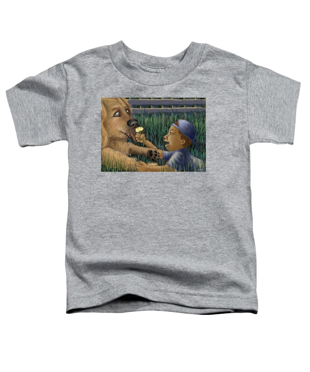 Boy Toddler T-Shirt featuring the digital art A Boy And His Dog by Larry Whitler