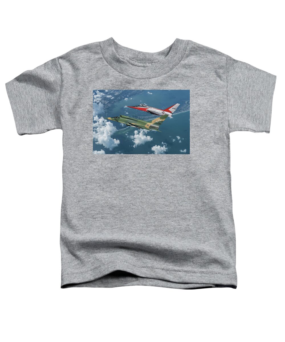 U.s. Air Force Toddler T-Shirt featuring the digital art A Conceptual operational U.S. Air Force F-107D with a Prototype F-107A by Erik Simonsen