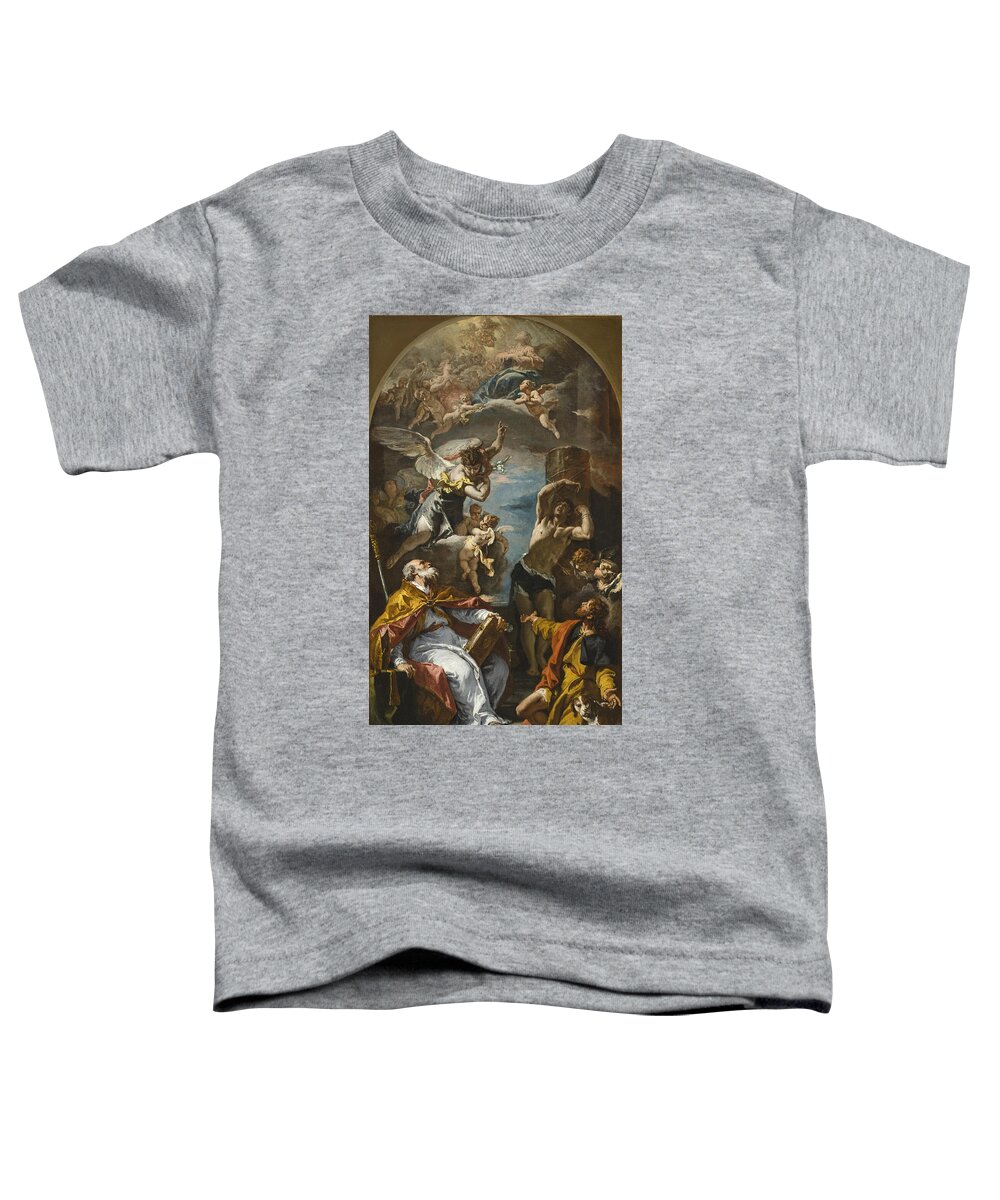 Sebastiano Ricci Toddler T-Shirt featuring the painting A Glory of the Virgin with the Archangel Gabriel and Saints Eusebius, Roch, and Sebastian by Sebastiano Ricci