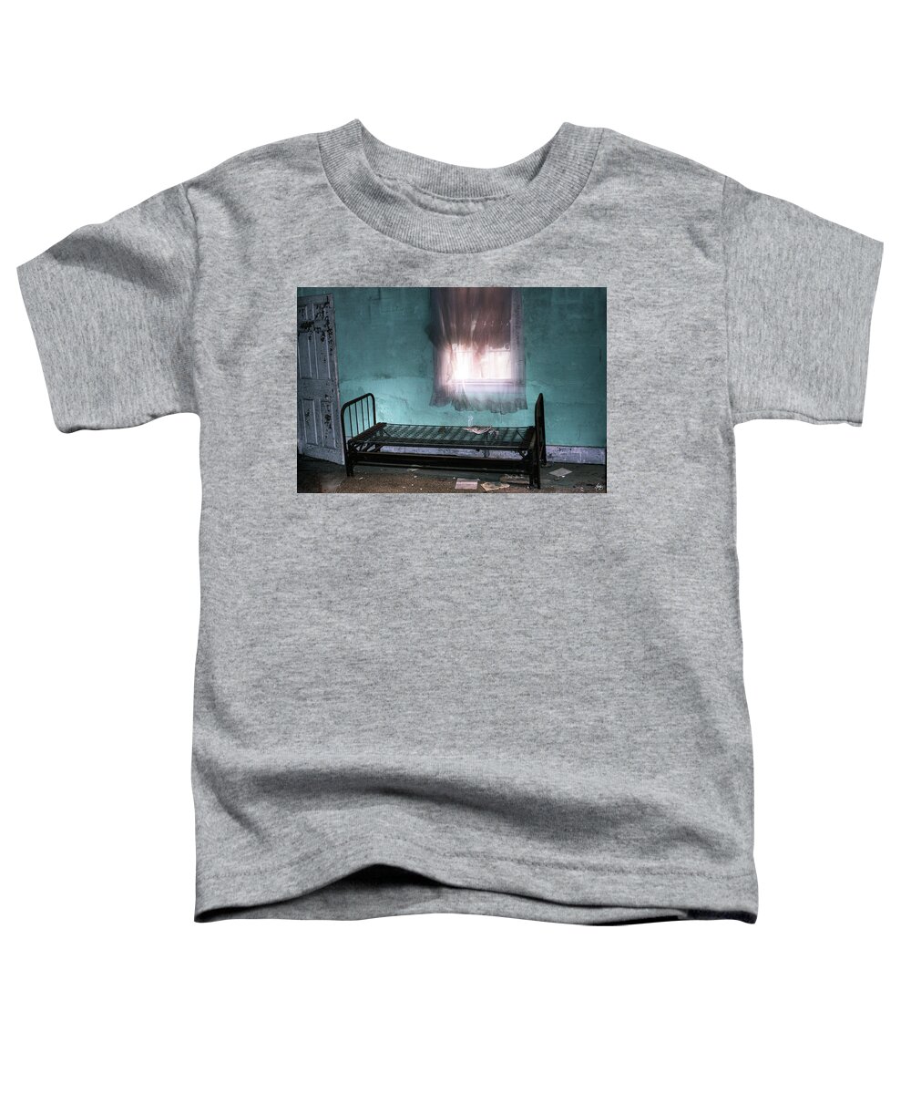Bed Frame Toddler T-Shirt featuring the photograph A Glow Where She Slept by Wayne King