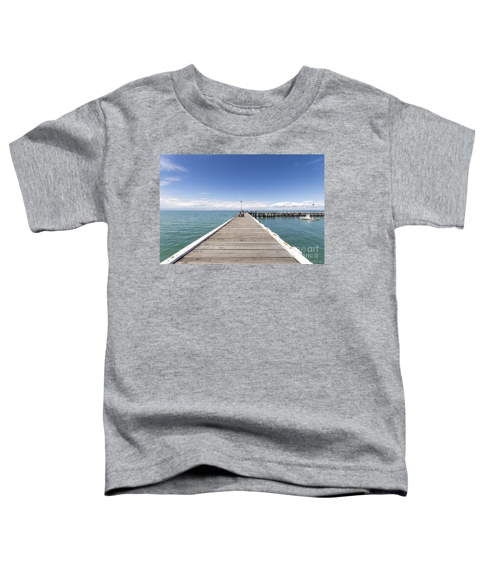 Pier Toddler T-Shirt featuring the photograph A great day for fishing by Linda Lees