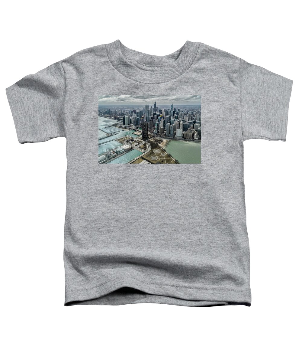 Lake Michigan Toddler T-Shirt featuring the photograph A helicopter view of Chicago's lakefront by Sven Brogren