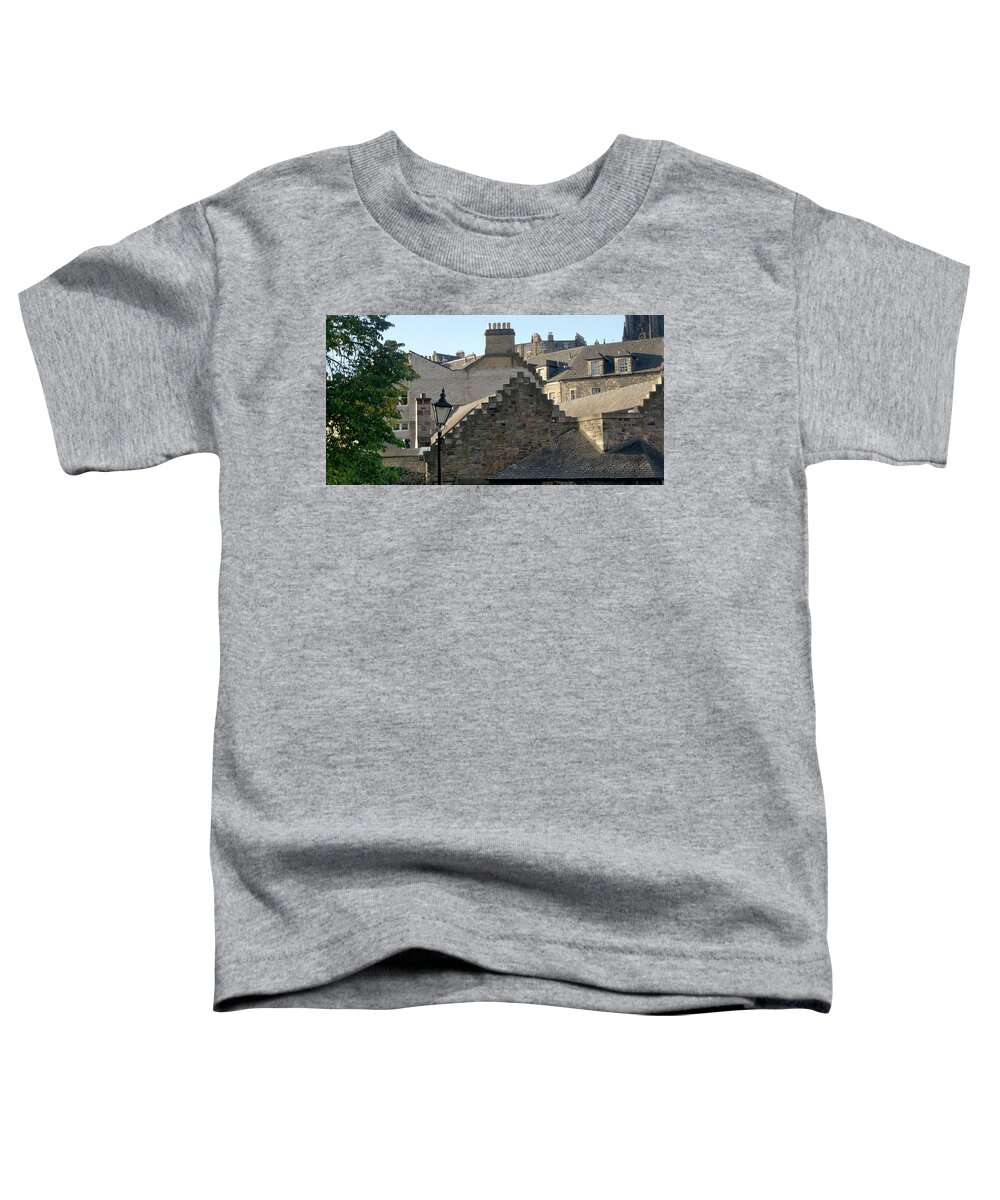 Lamppost Toddler T-Shirt featuring the photograph A lamppost in the rooftops background by Elena Perelman