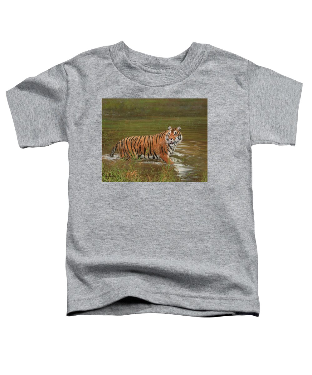 Tiger Toddler T-Shirt featuring the painting Amur Tiger Cooling Off by David Stribbling