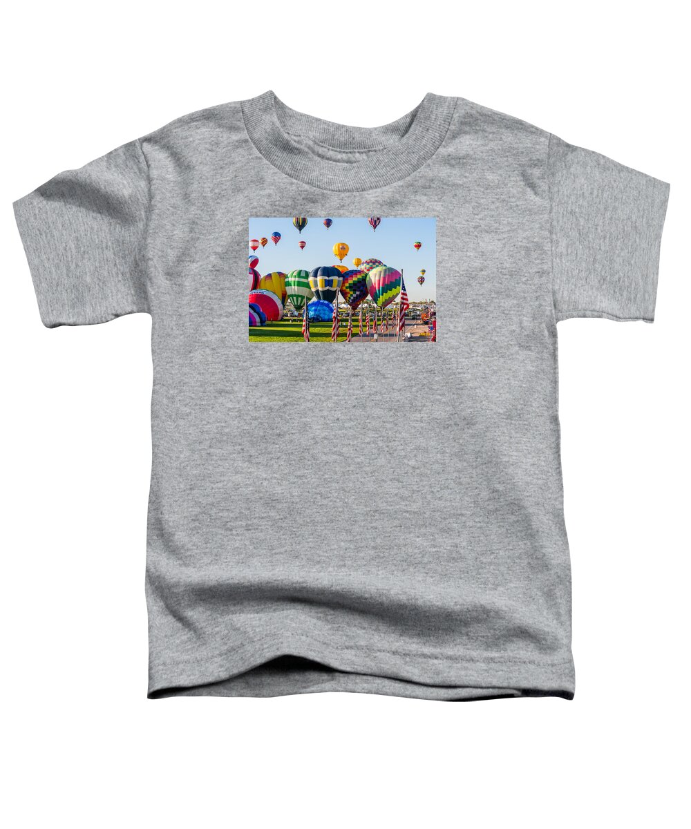Hot Air Balloons Toddler T-Shirt featuring the photograph Up up and away by Charles McCleanon