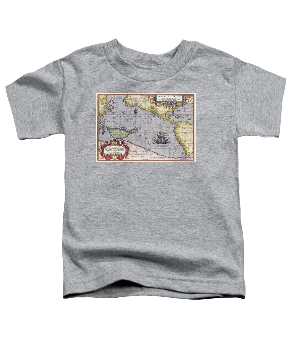 Antique Map Of The World By Abraham Ortelius Toddler T-Shirt featuring the painting Antique Map Of The World By Abraham Ortelius - 1589 by Marianna Mills