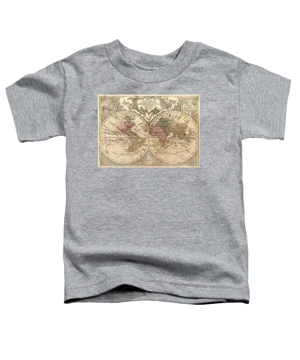 Antique Map Of The World Toddler T-Shirt featuring the drawing Antique Maps - Old Cartographic maps - Antique Map of the World, Globe - Mappa Mundi by Studio Grafiikka