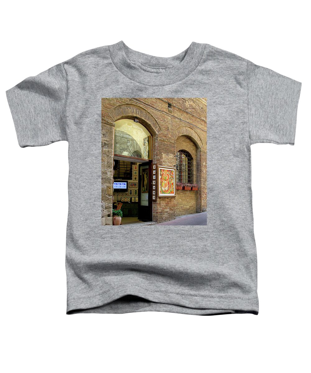 Outdoors Toddler T-Shirt featuring the photograph Art Gallery, San Gimignano, Tuscany, Italy by Lily Malor